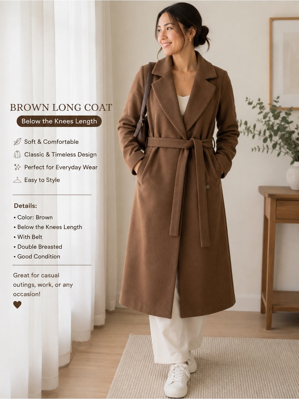 H&M Women's Brown Belted Trench Coat
